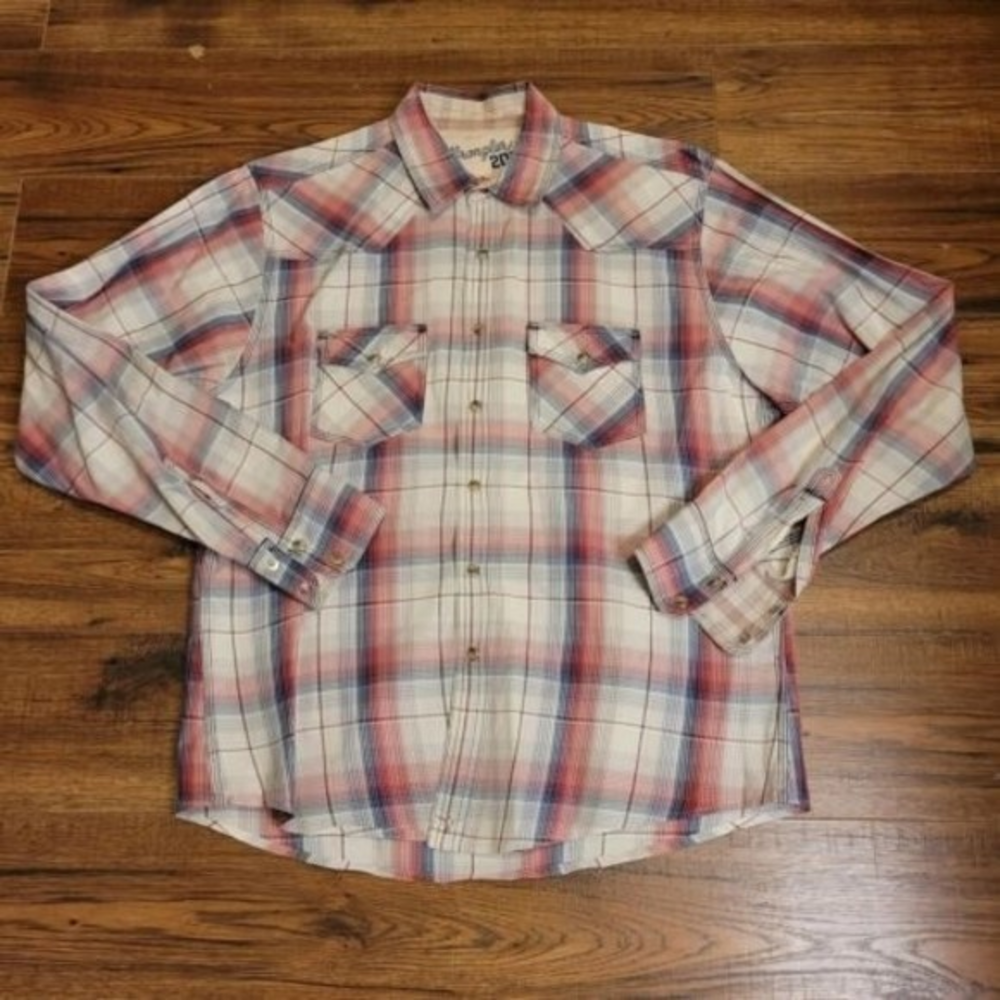 Wrangler 20X Pearl Snap Shirt Mens Size XL Red‎  Plaid Long Sleeve Western